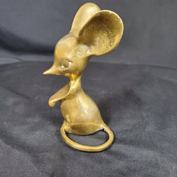 VTG Solid Brass Mouse Figurine | Mid Century Brass Animal Sculpture | Whimsical - Picture 2 of 15